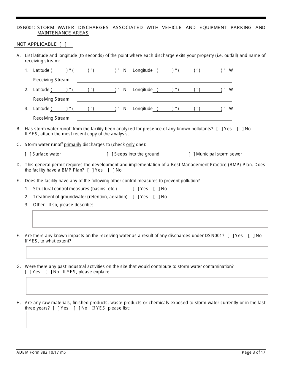 ADEM Form 382 Notice of Intent - Npdes General Permit Number Alg140000 - Alabama, Page 3