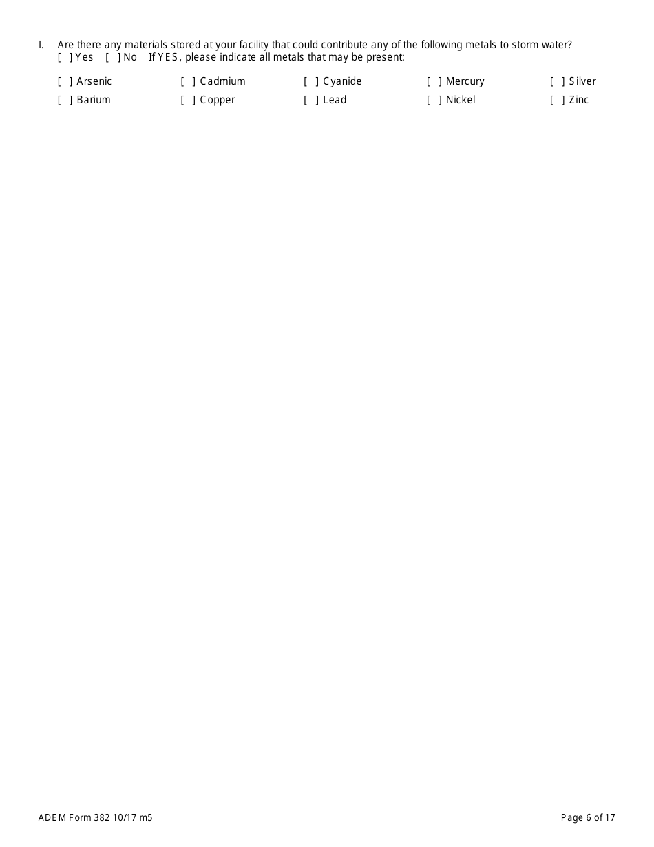 ADEM Form 382 Notice of Intent - Npdes General Permit Number Alg140000 - Alabama, Page 6