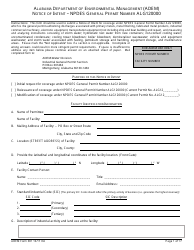 Document preview: ADEM Form 381 Notice of Intent - Npdes General Permit Number Alg120000 - Alabama