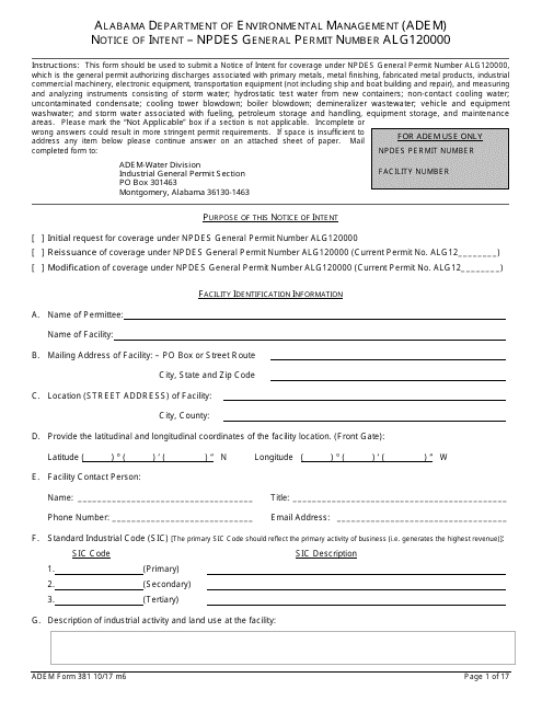 ADEM Form 381  Printable Pdf