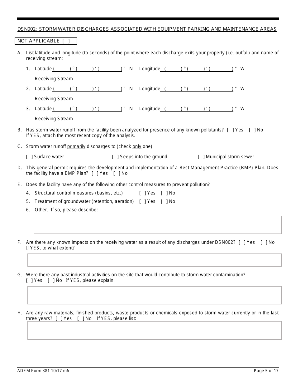 ADEM Form 381 Notice of Intent - Npdes General Permit Number Alg120000 - Alabama, Page 5