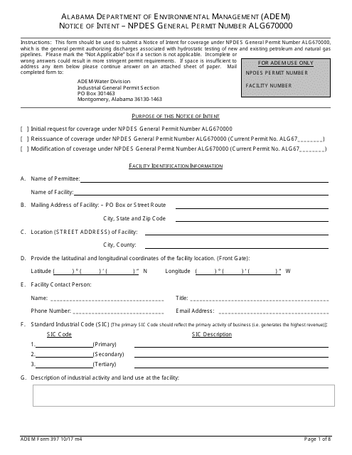 ADEM Form 397  Printable Pdf