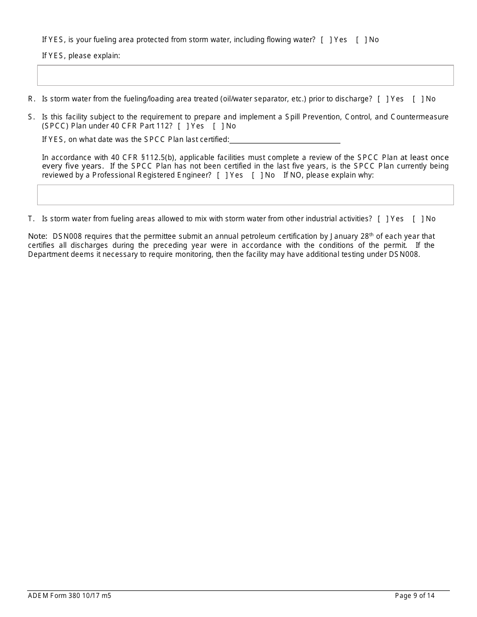 ADEM Form 380 Notice of Intent - Npdes General Permit Number Alg110000 - Alabama, Page 9