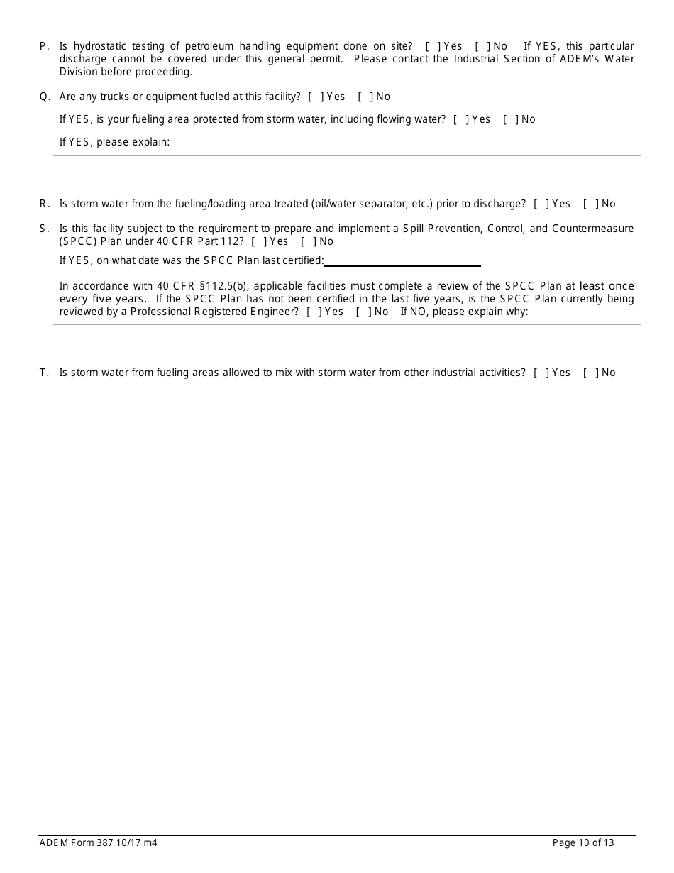 ADEM Form 387 Notice of Intent - Npdes General Permit Number Alg020000 - Alabama, Page 10