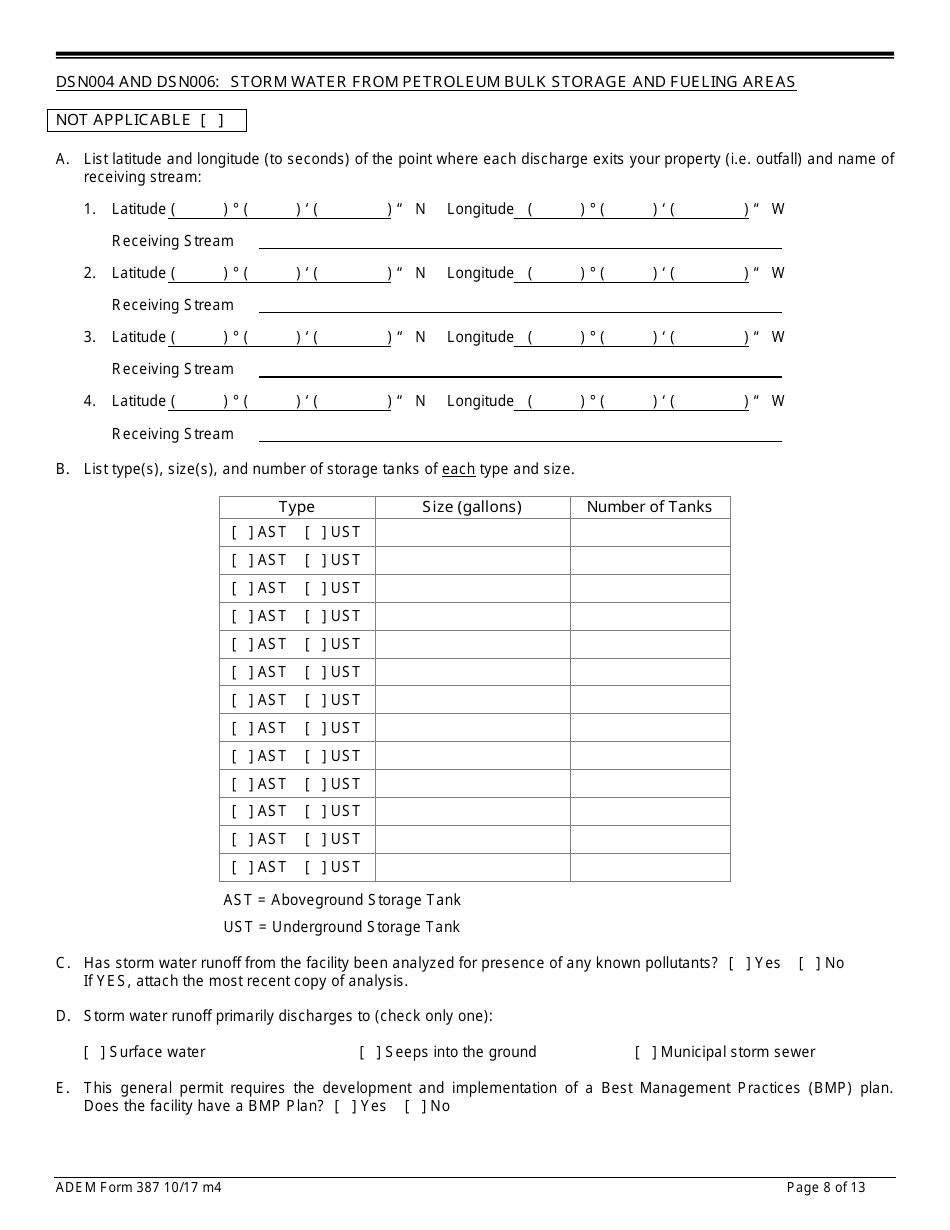 ADEM Form 387 Notice of Intent - Npdes General Permit Number Alg020000 - Alabama, Page 8