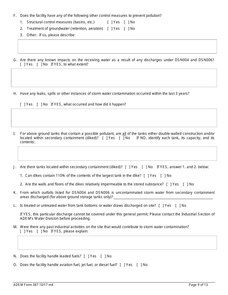 ADEM Form 387 Notice of Intent - Npdes General Permit Number Alg020000 - Alabama, Page 9