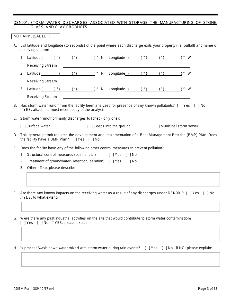 ADEM Form 389 Notice of Intent - Npdes General Permit Number Alg230000 - Alabama, Page 3