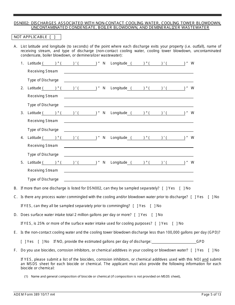 ADEM Form 389 Notice of Intent - Npdes General Permit Number Alg230000 - Alabama, Page 5