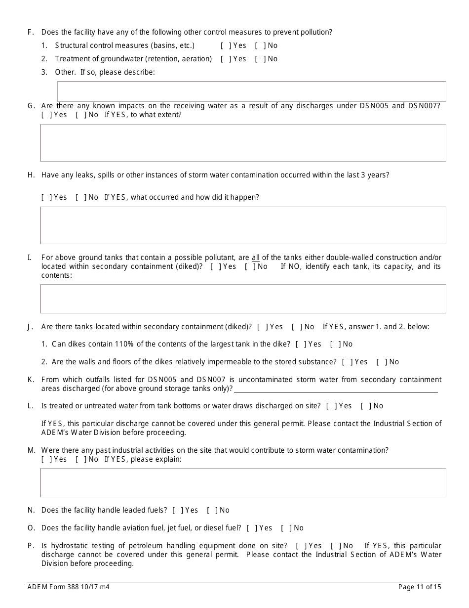ADEM Form 388 Notice of Intent - Npdes General Permit Number Alg200000 - Alabama, Page 11