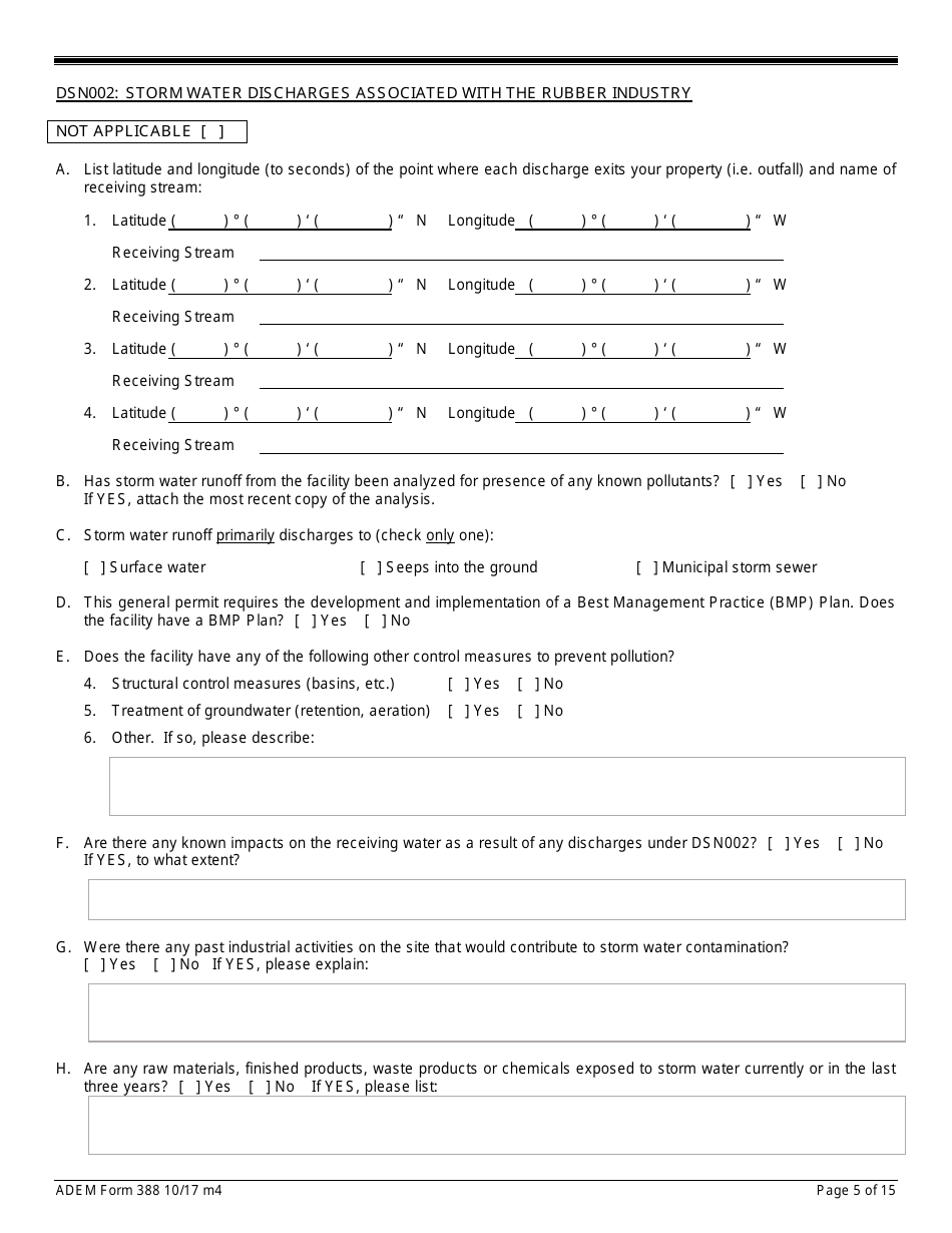 ADEM Form 388 Notice of Intent - Npdes General Permit Number Alg200000 - Alabama, Page 5