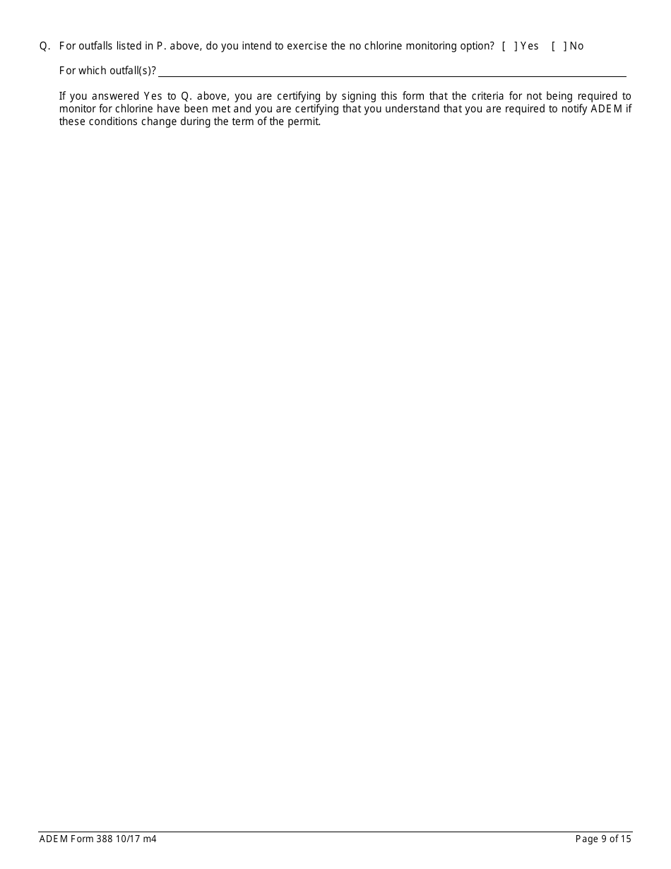 ADEM Form 388 Notice of Intent - Npdes General Permit Number Alg200000 - Alabama, Page 9