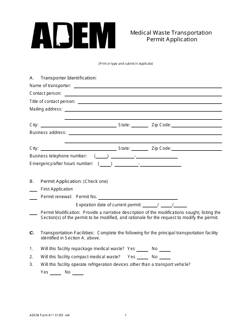 ADEM Form 411  Printable Pdf