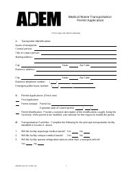 ADEM Form 411 &quot;Medical Waste Transportation Permit Application&quot; - Alabama