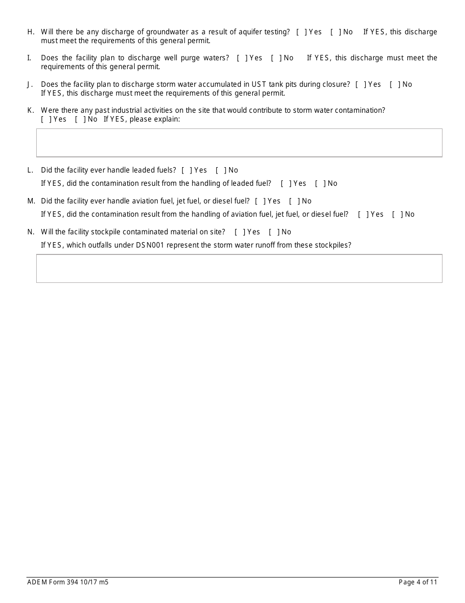 ADEM Form 394 Notice of Intent - Npdes General Permit Number Alg340000 - Alabama, Page 4