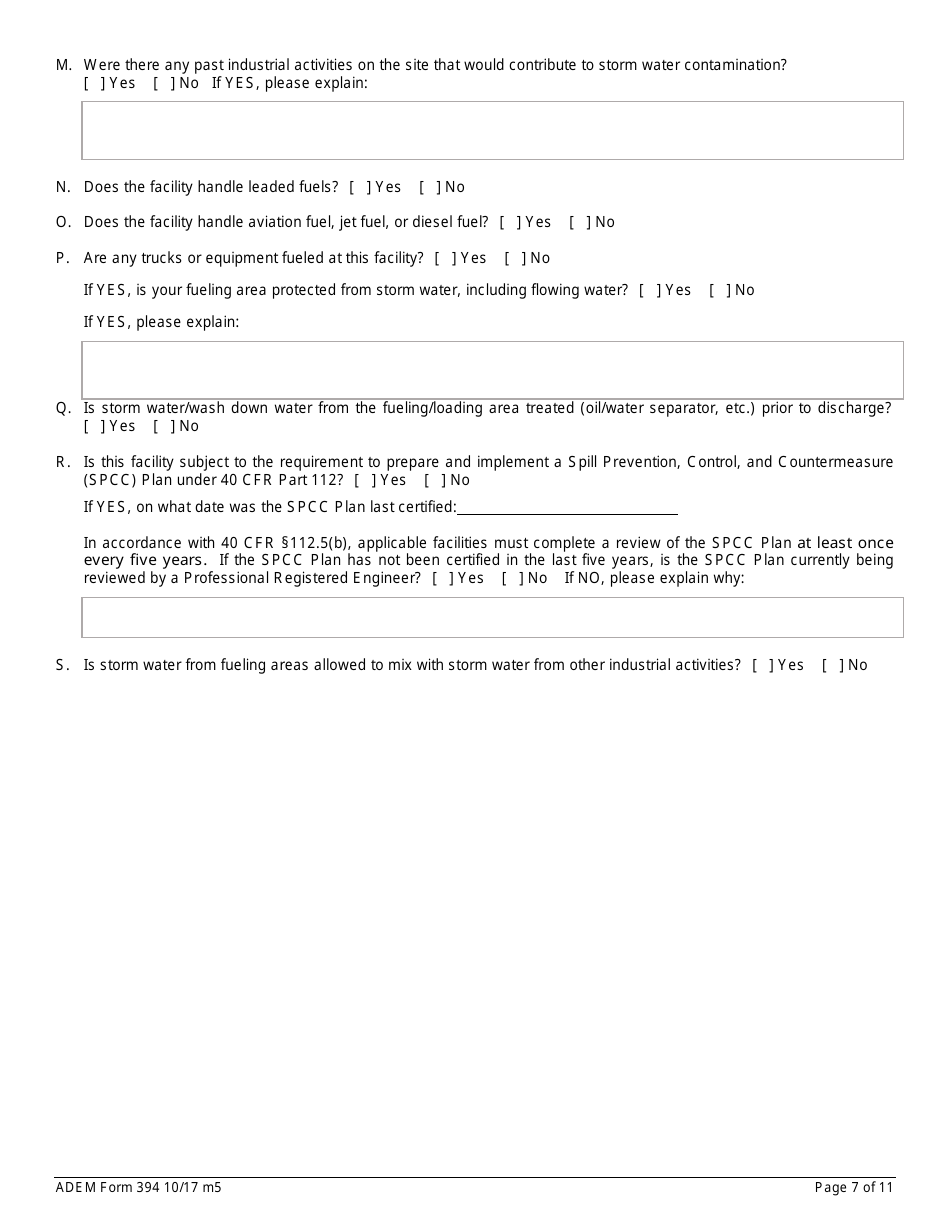 ADEM Form 394 Notice of Intent - Npdes General Permit Number Alg340000 - Alabama, Page 7