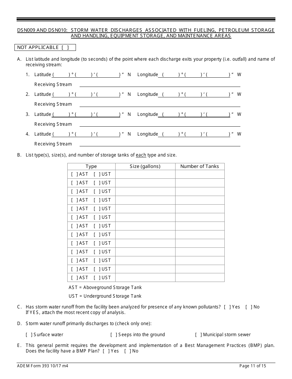 ADEM Form 393 Notice of Intent - Npdes General Permit Number Alg030000 - Alabama, Page 11