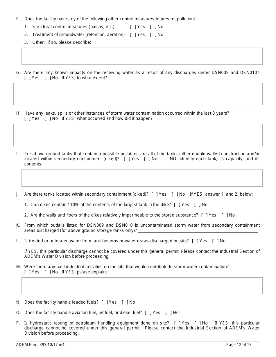 ADEM Form 393 Notice of Intent - Npdes General Permit Number Alg030000 - Alabama, Page 12