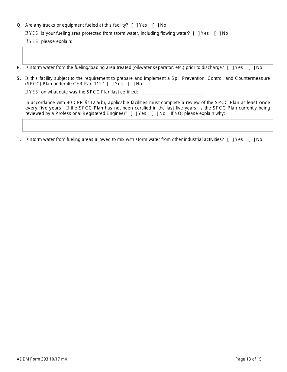 ADEM Form 393 Notice of Intent - Npdes General Permit Number Alg030000 - Alabama, Page 13