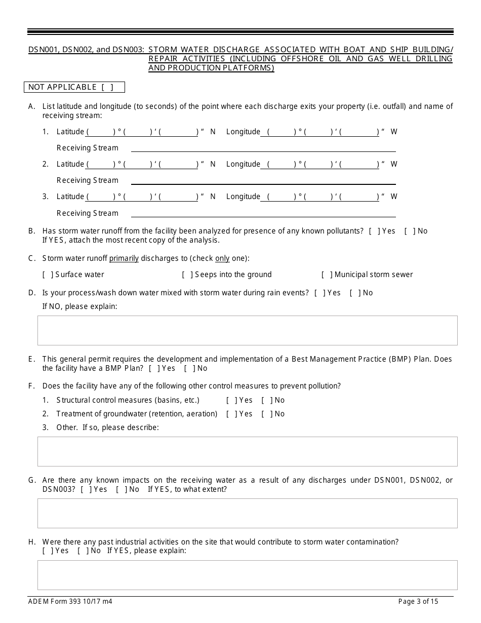 ADEM Form 393 Notice of Intent - Npdes General Permit Number Alg030000 - Alabama, Page 3
