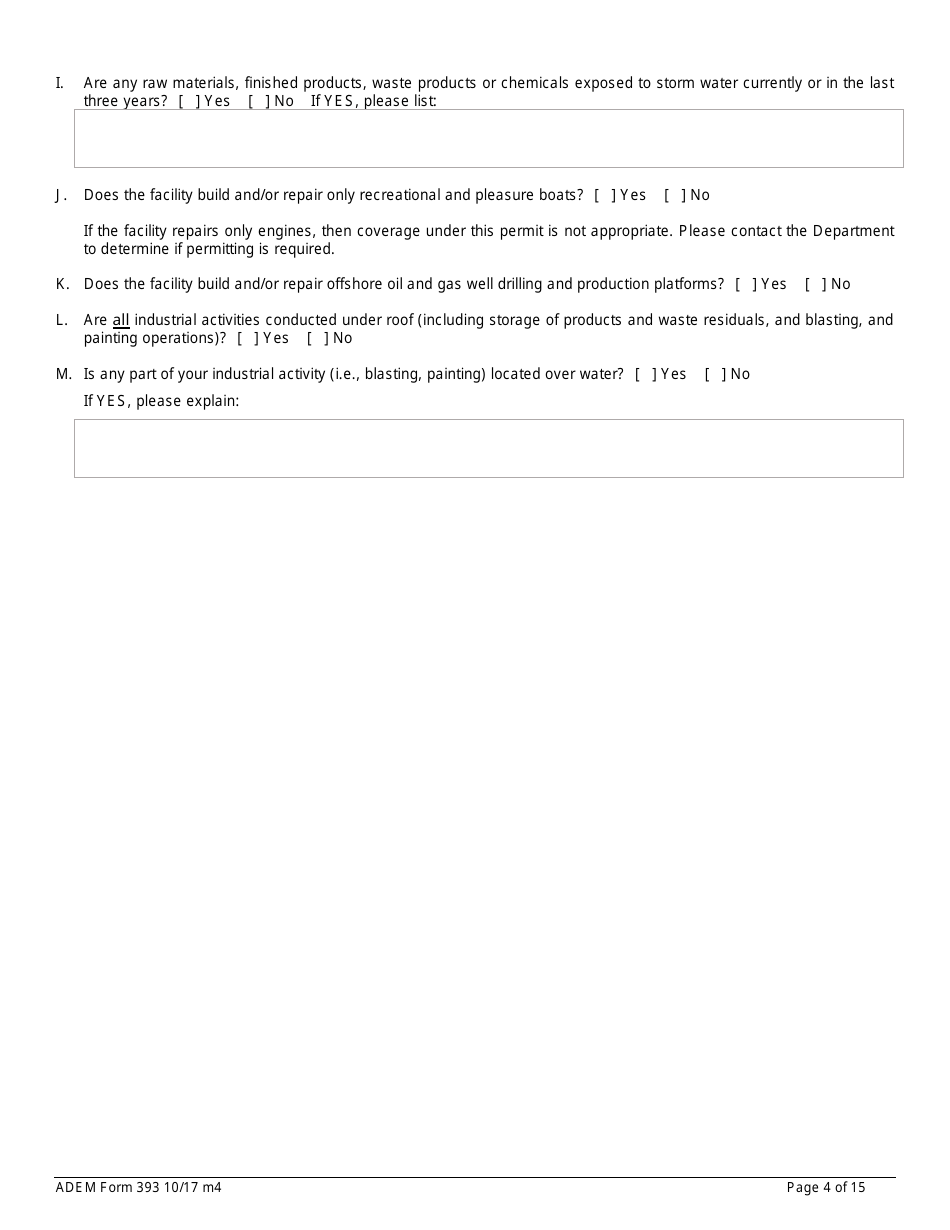 ADEM Form 393 Notice of Intent - Npdes General Permit Number Alg030000 - Alabama, Page 4