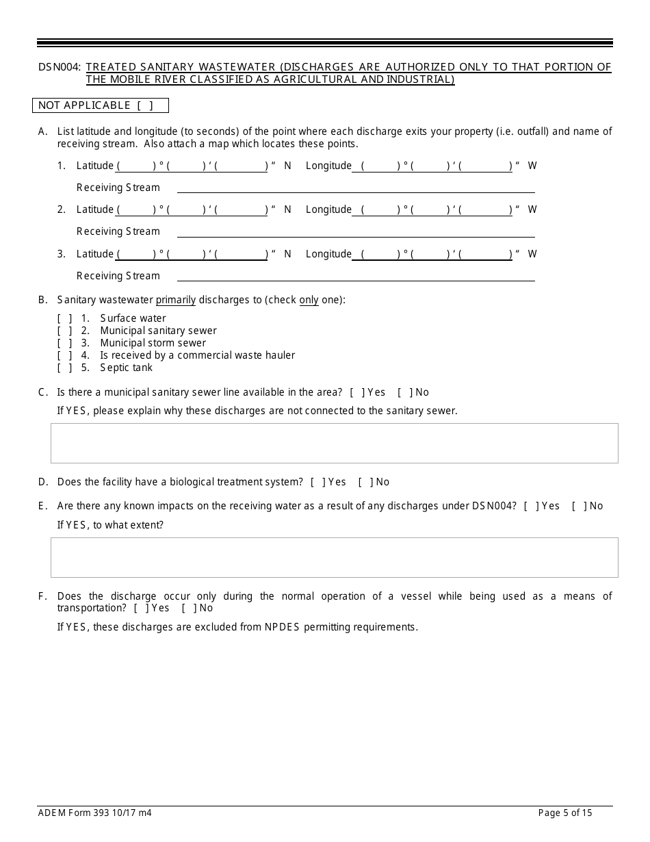 ADEM Form 393 Notice of Intent - Npdes General Permit Number Alg030000 - Alabama, Page 5