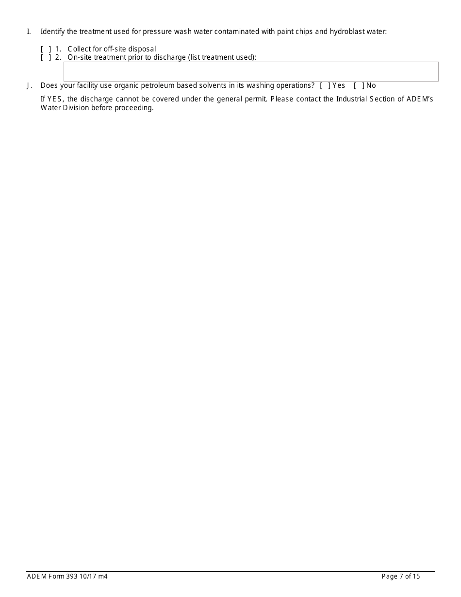 ADEM Form 393 Notice of Intent - Npdes General Permit Number Alg030000 - Alabama, Page 7