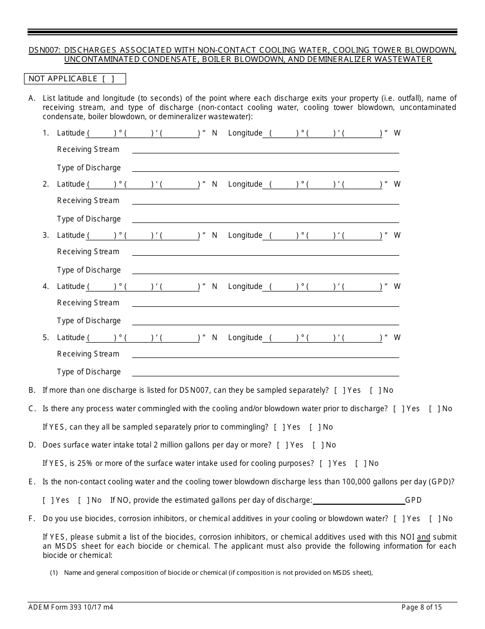 ADEM Form 393 Notice of Intent - Npdes General Permit Number Alg030000 - Alabama, Page 8