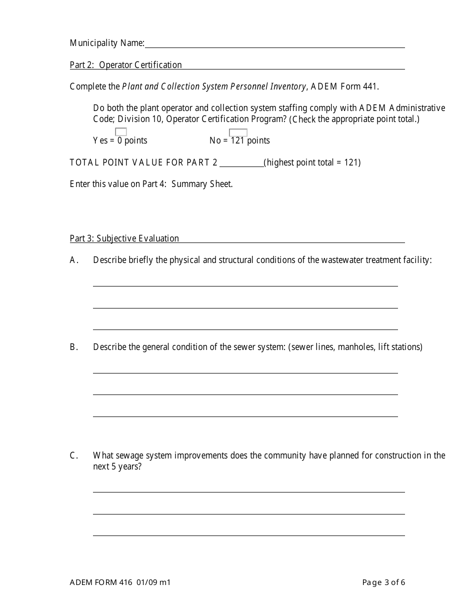 ADEM Form 416 Municipal Water Pollution Prevention (Mwpp) Annual Report (For Collection Systems) - Alabama, Page 3