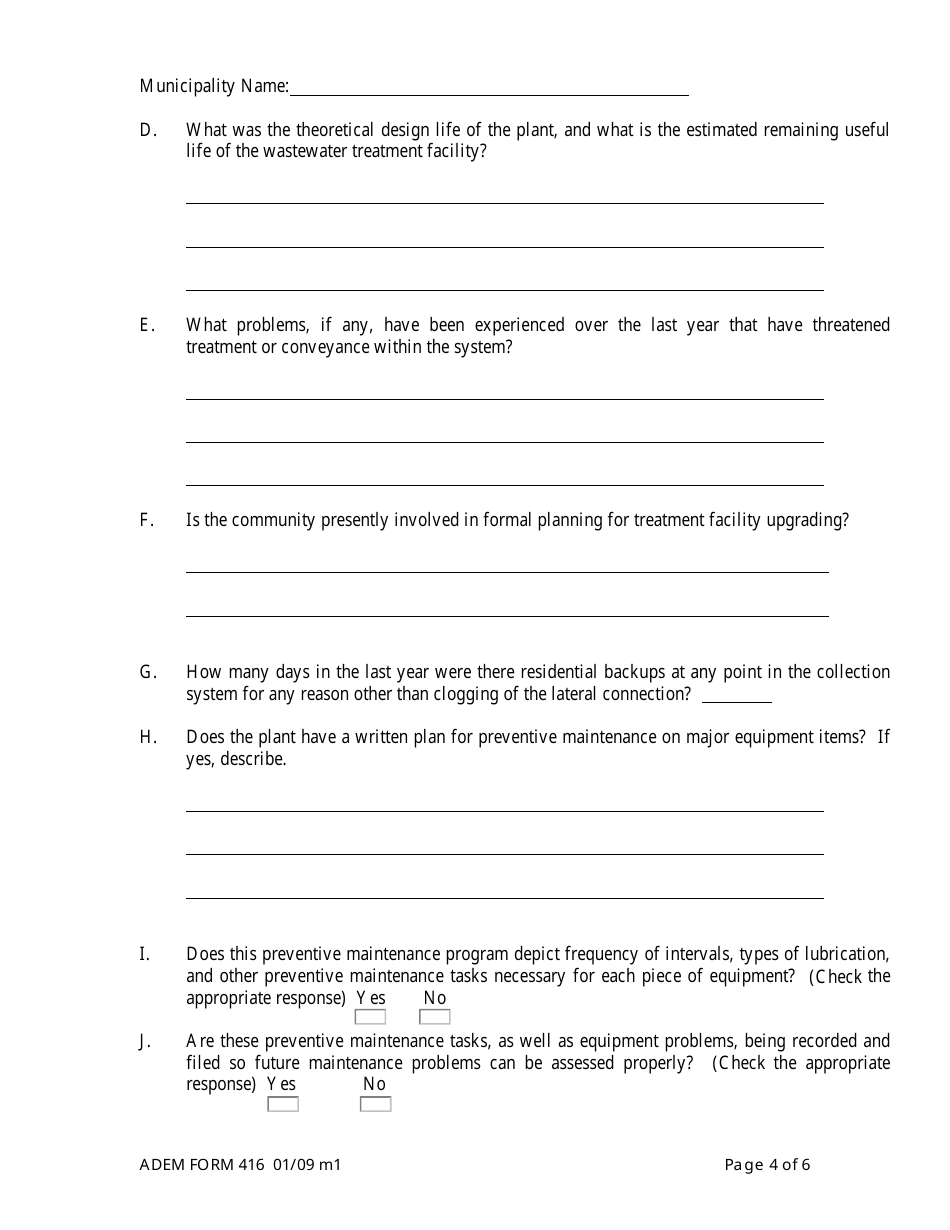 ADEM Form 416 Municipal Water Pollution Prevention (Mwpp) Annual Report (For Collection Systems) - Alabama, Page 4