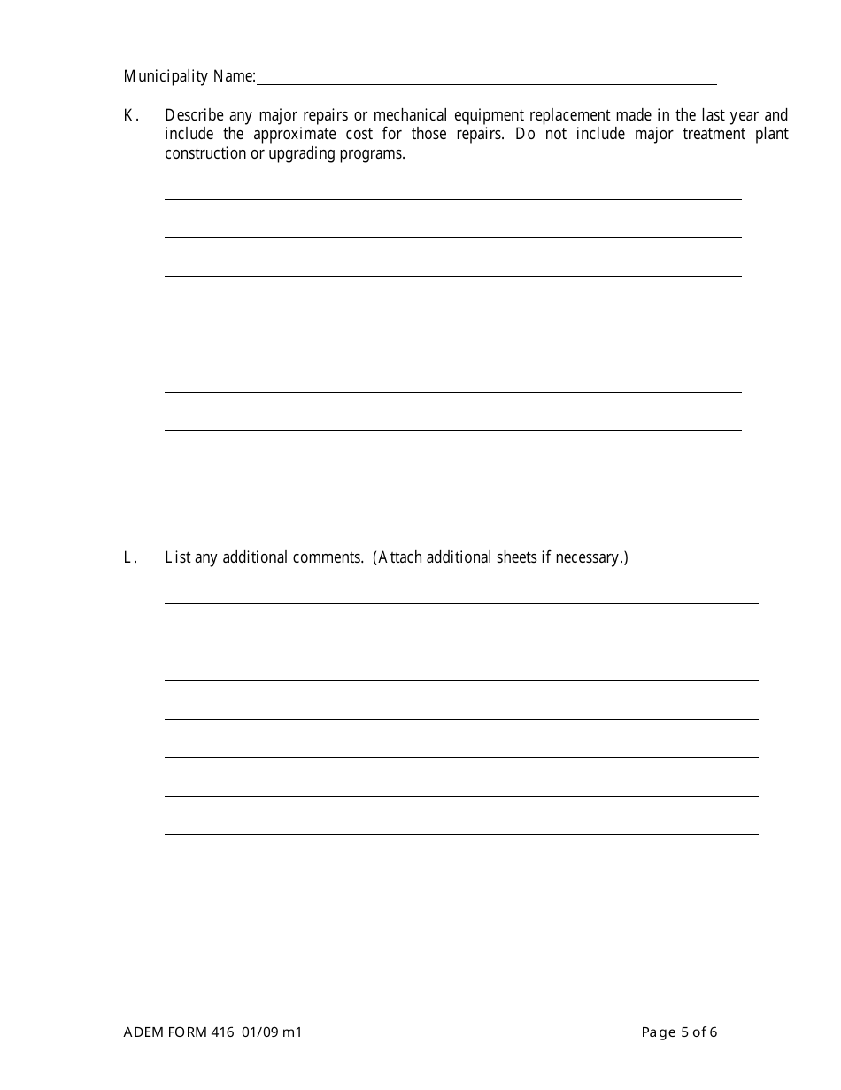 ADEM Form 416 Municipal Water Pollution Prevention (Mwpp) Annual Report (For Collection Systems) - Alabama, Page 5