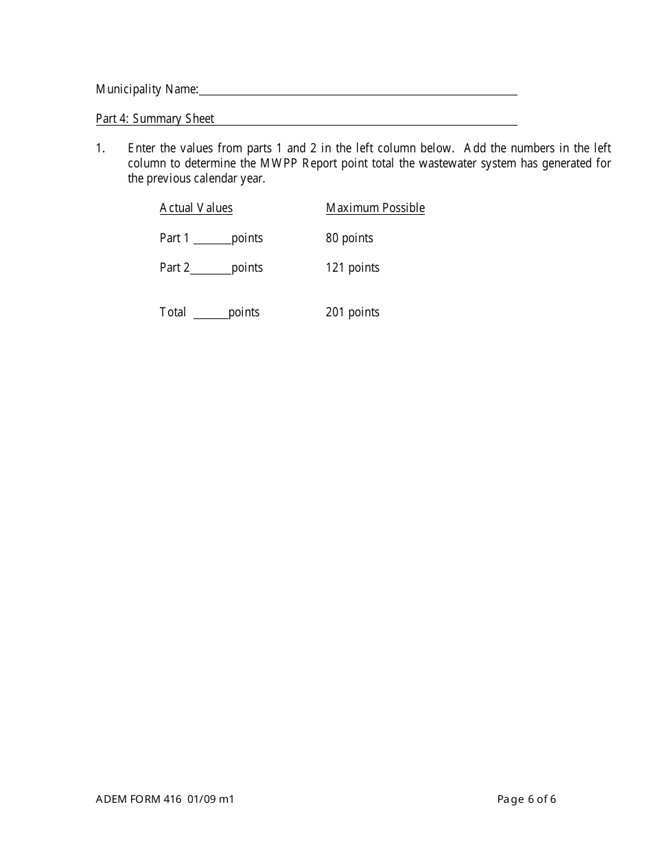 ADEM Form 416 Municipal Water Pollution Prevention (Mwpp) Annual Report (For Collection Systems) - Alabama, Page 6
