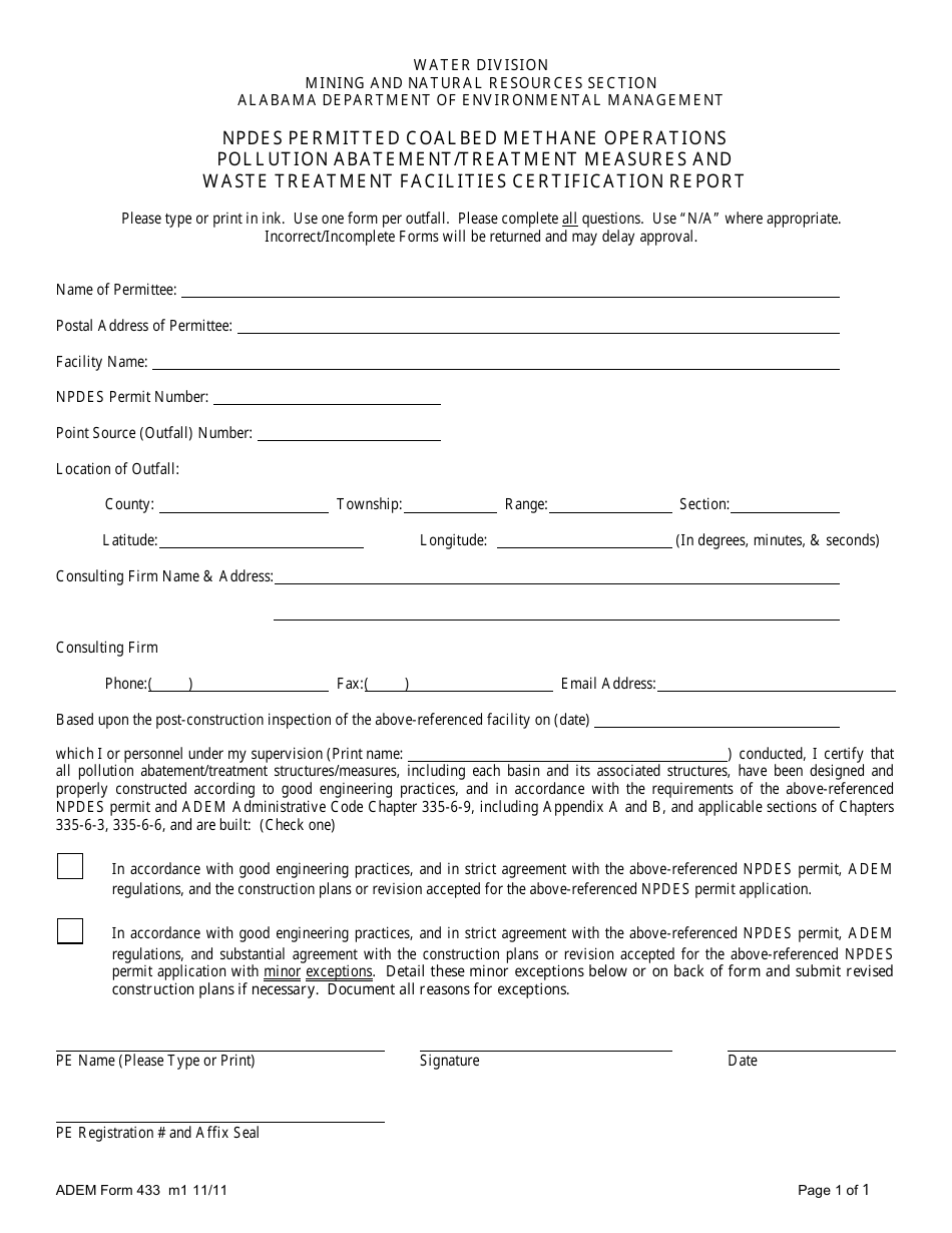 ADEM Form 433 - Fill Out, Sign Online and Download Printable PDF ...