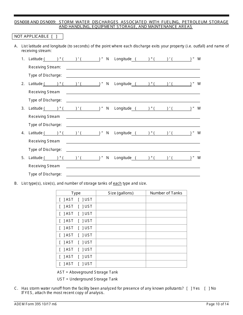 ADEM Form 395 Notice of Intent - Npdes General Permit Number Alg360000 - Alabama, Page 10