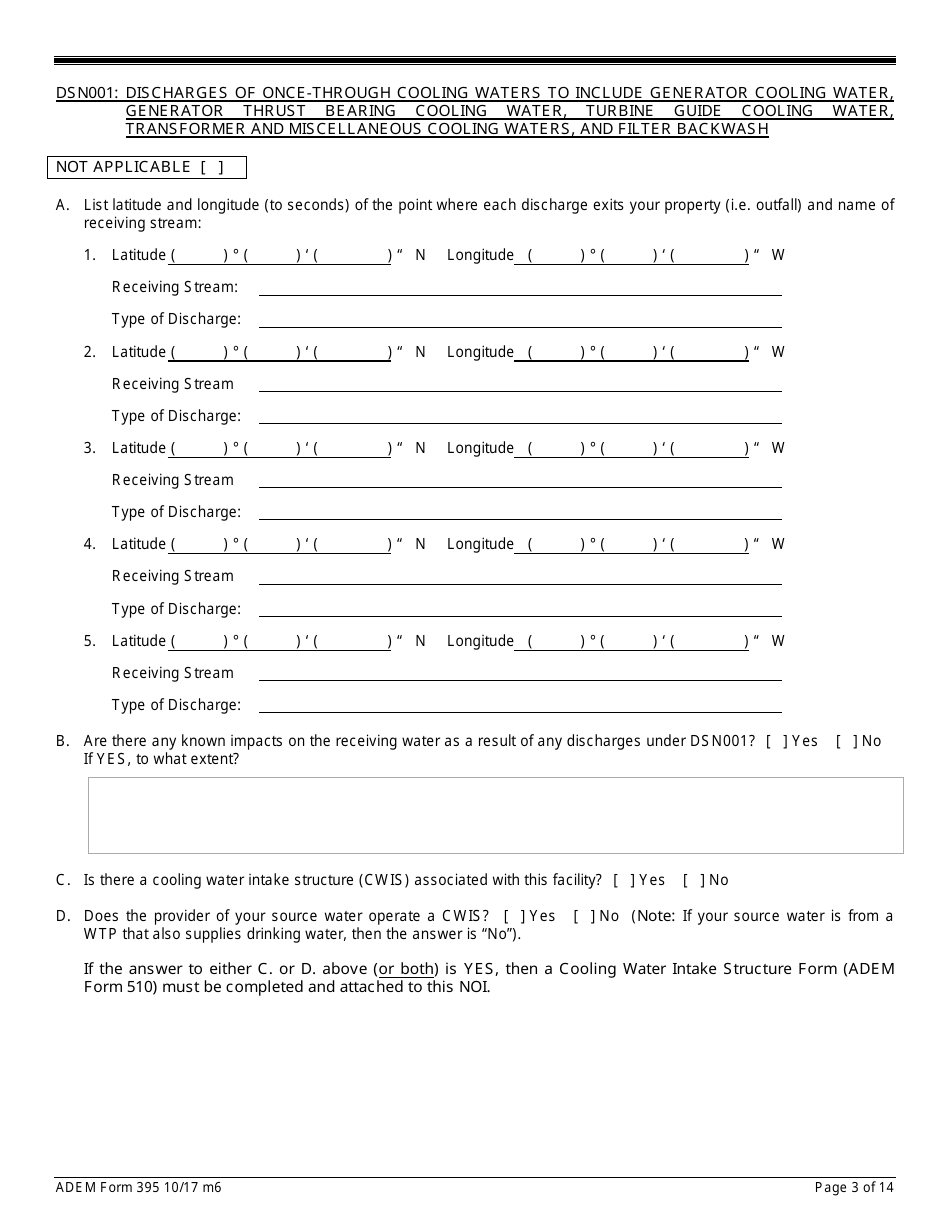 ADEM Form 395 Notice of Intent - Npdes General Permit Number Alg360000 - Alabama, Page 3