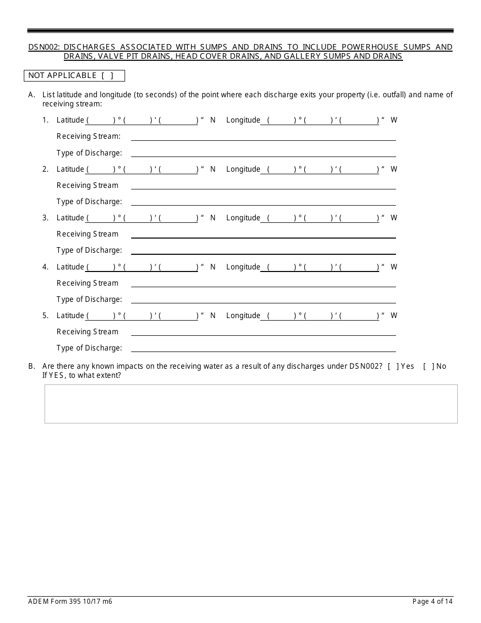 ADEM Form 395 Notice of Intent - Npdes General Permit Number Alg360000 - Alabama, Page 4
