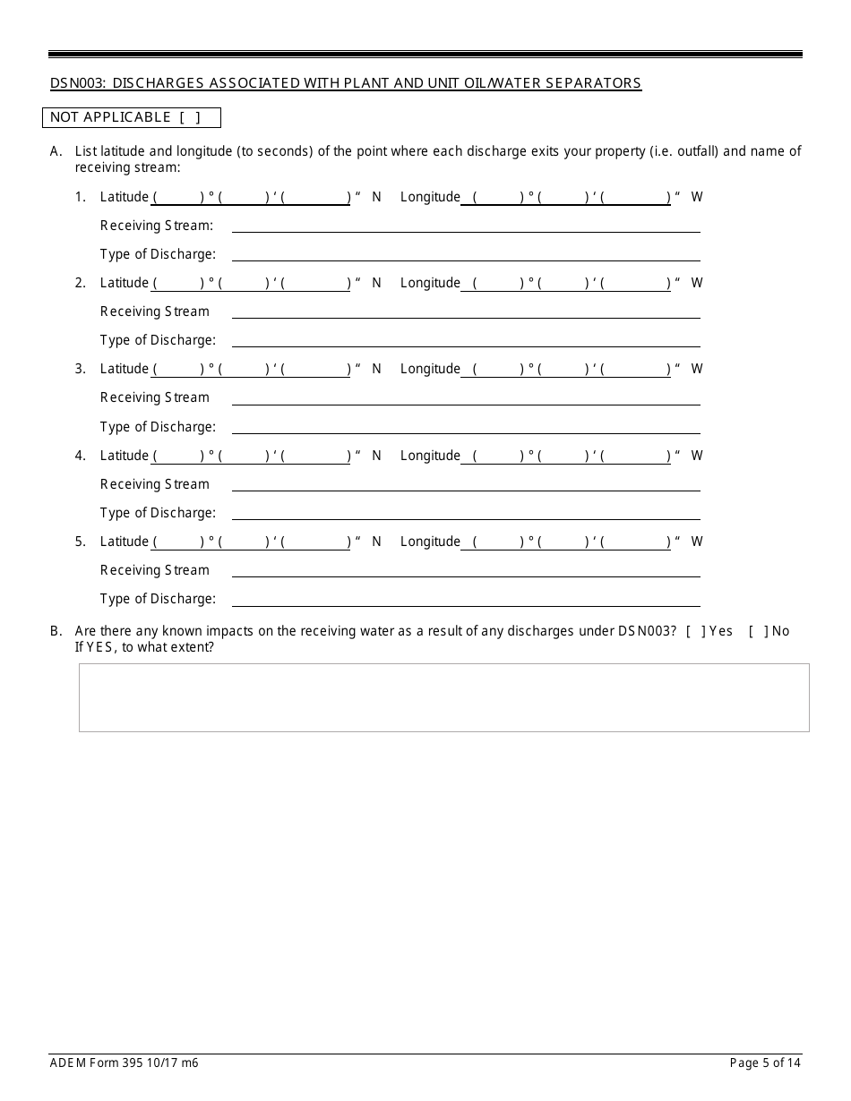 ADEM Form 395 Notice of Intent - Npdes General Permit Number Alg360000 - Alabama, Page 5