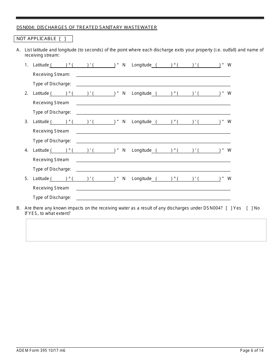 ADEM Form 395 Notice of Intent - Npdes General Permit Number Alg360000 - Alabama, Page 6