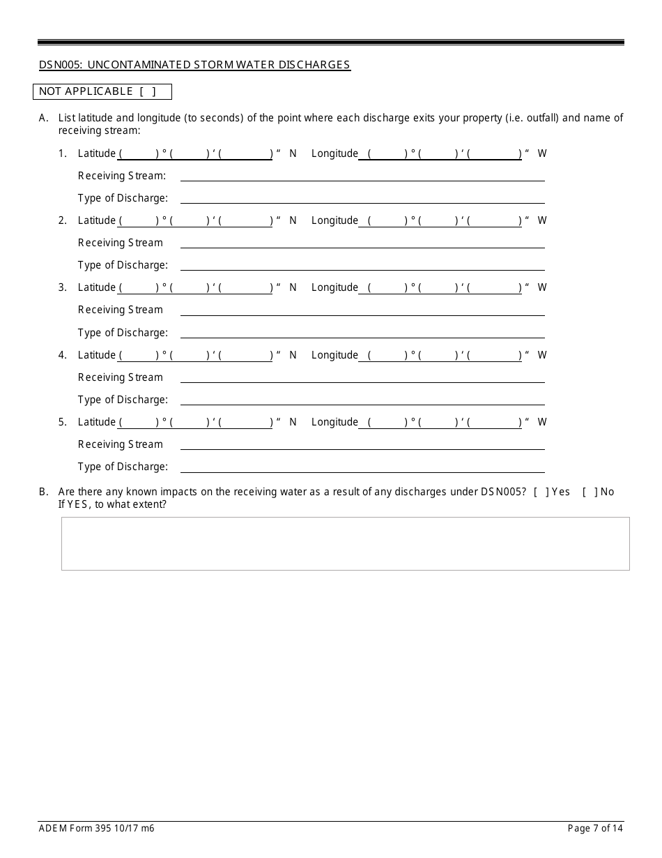 ADEM Form 395 Notice of Intent - Npdes General Permit Number Alg360000 - Alabama, Page 7