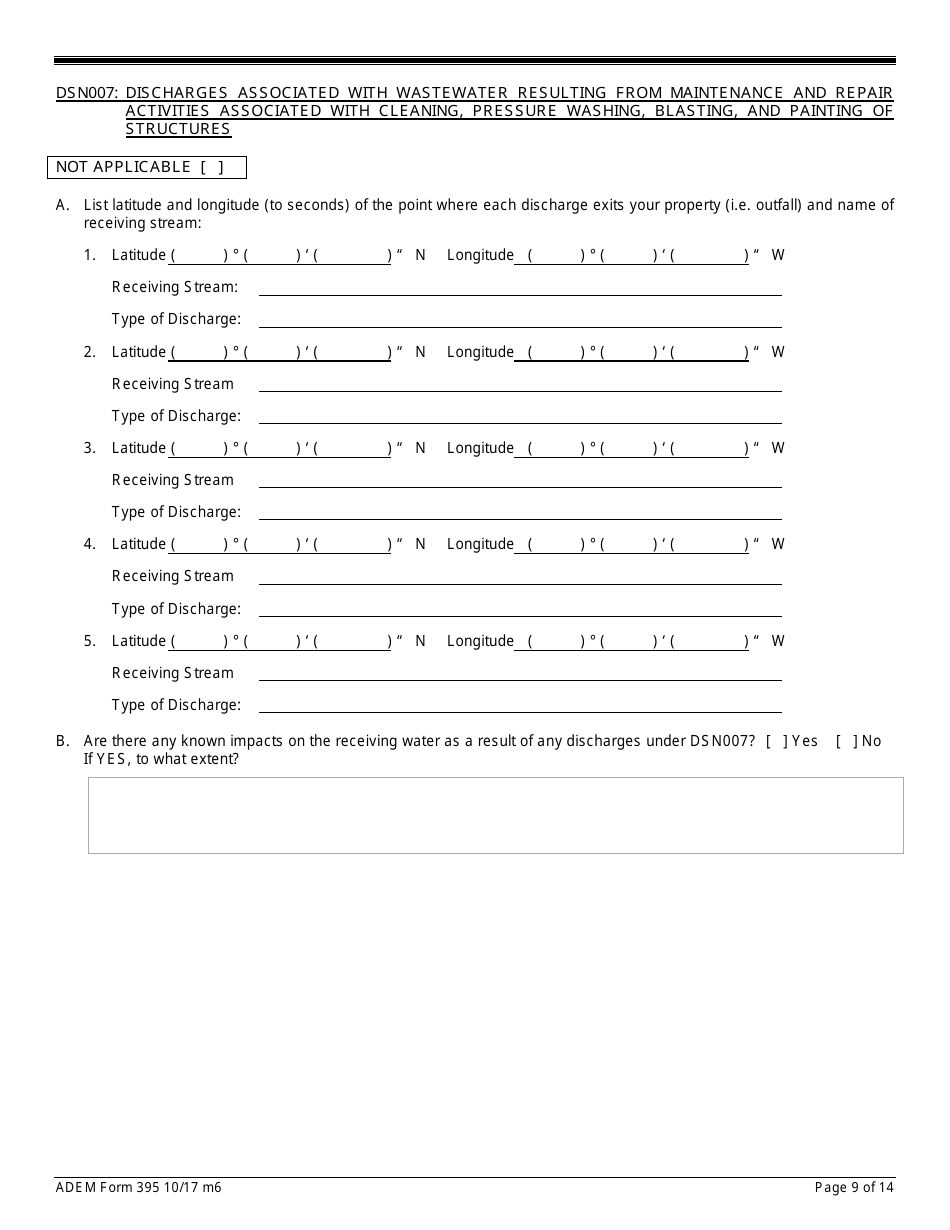 ADEM Form 395 Notice of Intent - Npdes General Permit Number Alg360000 - Alabama, Page 9