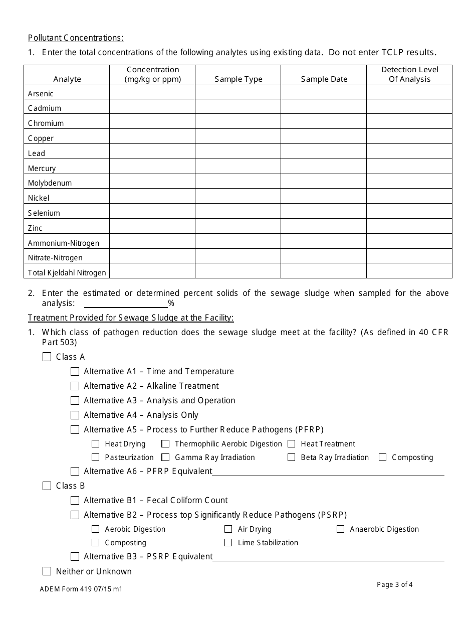 ADEM Form 419 Mwpp Sewage Sludge Survey - Alabama, Page 3