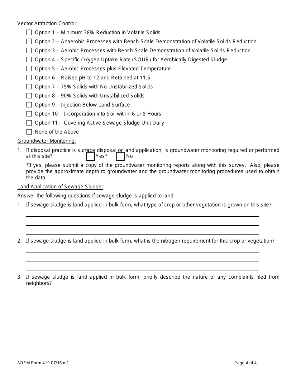 ADEM Form 419 Mwpp Sewage Sludge Survey - Alabama, Page 4
