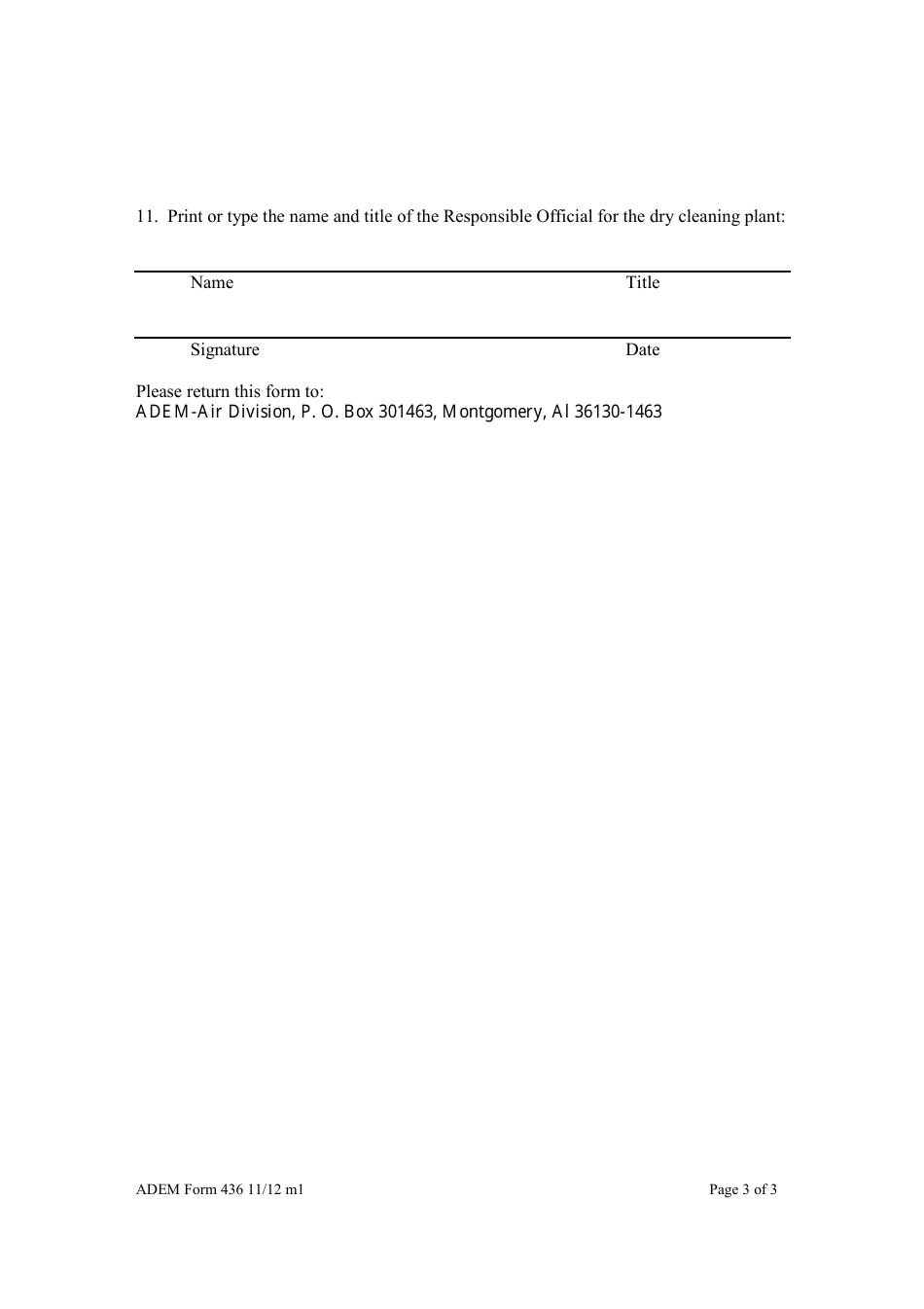 ADEM Form 436 Perc Dry Cleaner Status Update - Alabama, Page 3