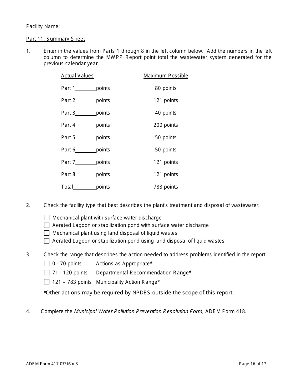ADEM Form 417 Municipal Water Pollution Prevention (Mwpp) Annual Report Package - Alabama, Page 16