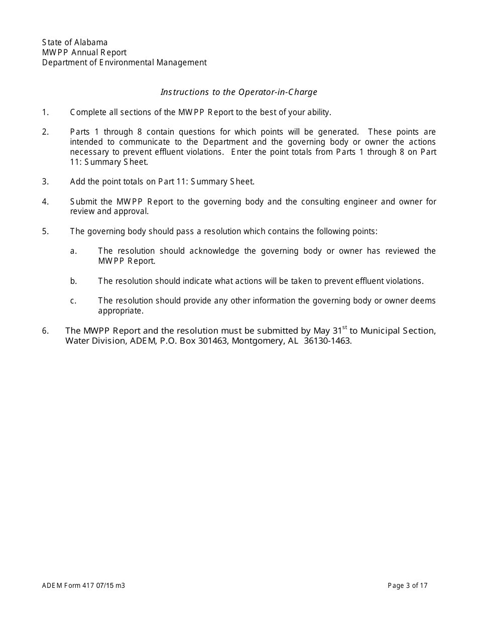 ADEM Form 417 Municipal Water Pollution Prevention (Mwpp) Annual Report Package - Alabama, Page 3