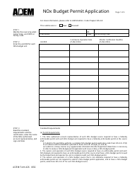 ADEM Form 426 Nox Budget Permit Application - Alabama