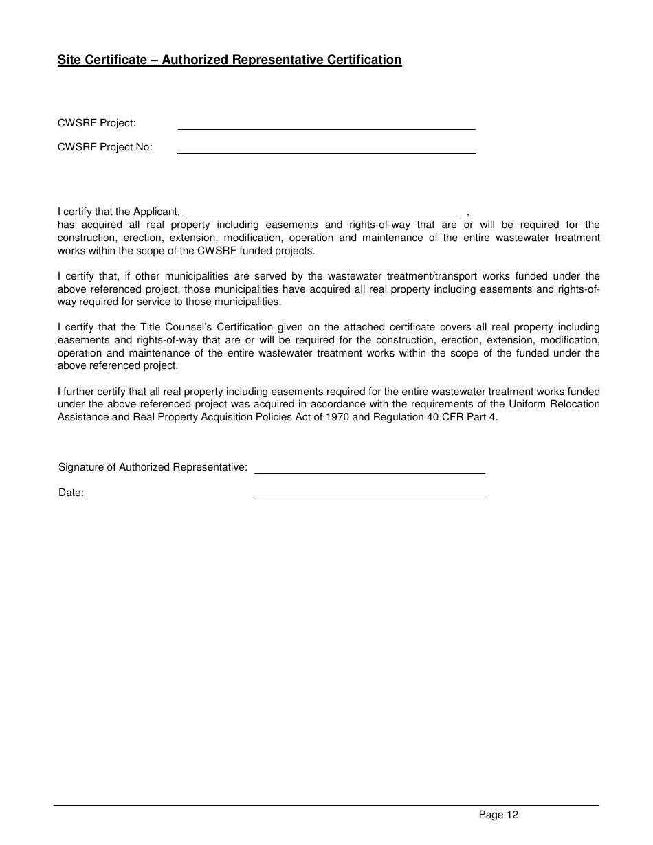 ADEM Form 339 Clean Water State Revolving Fund (Cwsrf) Loan Application - Alabama, Page 12