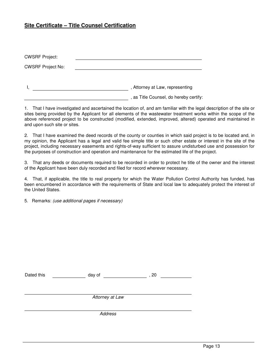 ADEM Form 339 Clean Water State Revolving Fund (Cwsrf) Loan Application - Alabama, Page 13