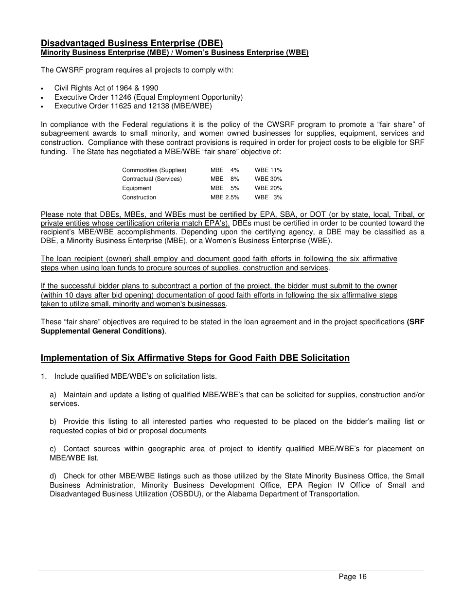 ADEM Form 339 Clean Water State Revolving Fund (Cwsrf) Loan Application - Alabama, Page 16