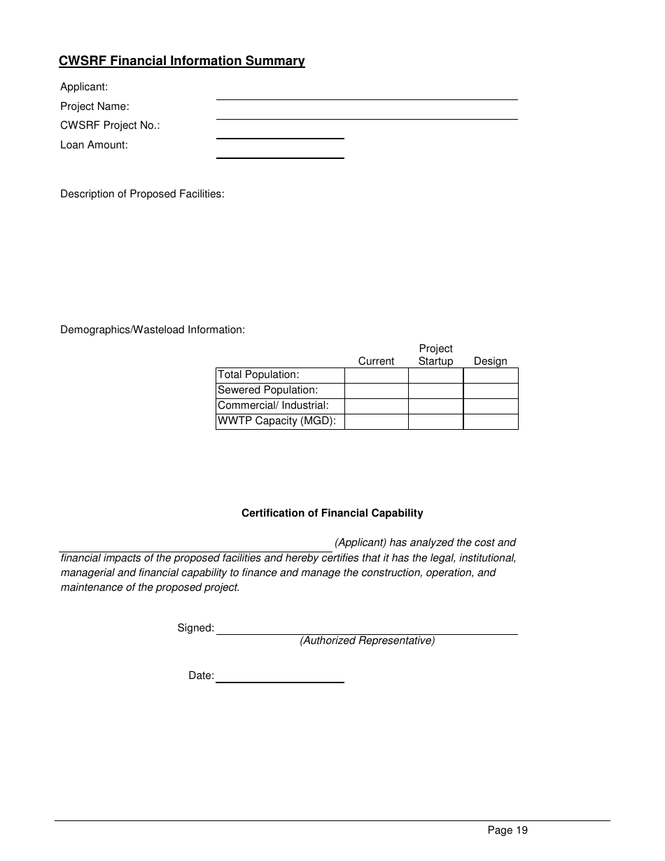 ADEM Form 339 Clean Water State Revolving Fund (Cwsrf) Loan Application - Alabama, Page 19