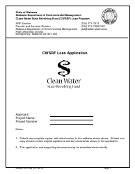 ADEM Form 339 Clean Water State Revolving Fund (Cwsrf) Loan Application - Alabama